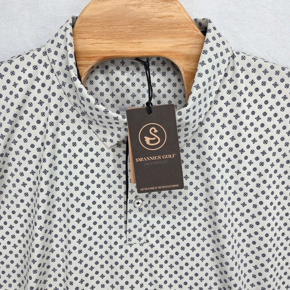 Swannies Golf NEW Men 3XL Hazelwood Polo Glacier Black White Geometric Print